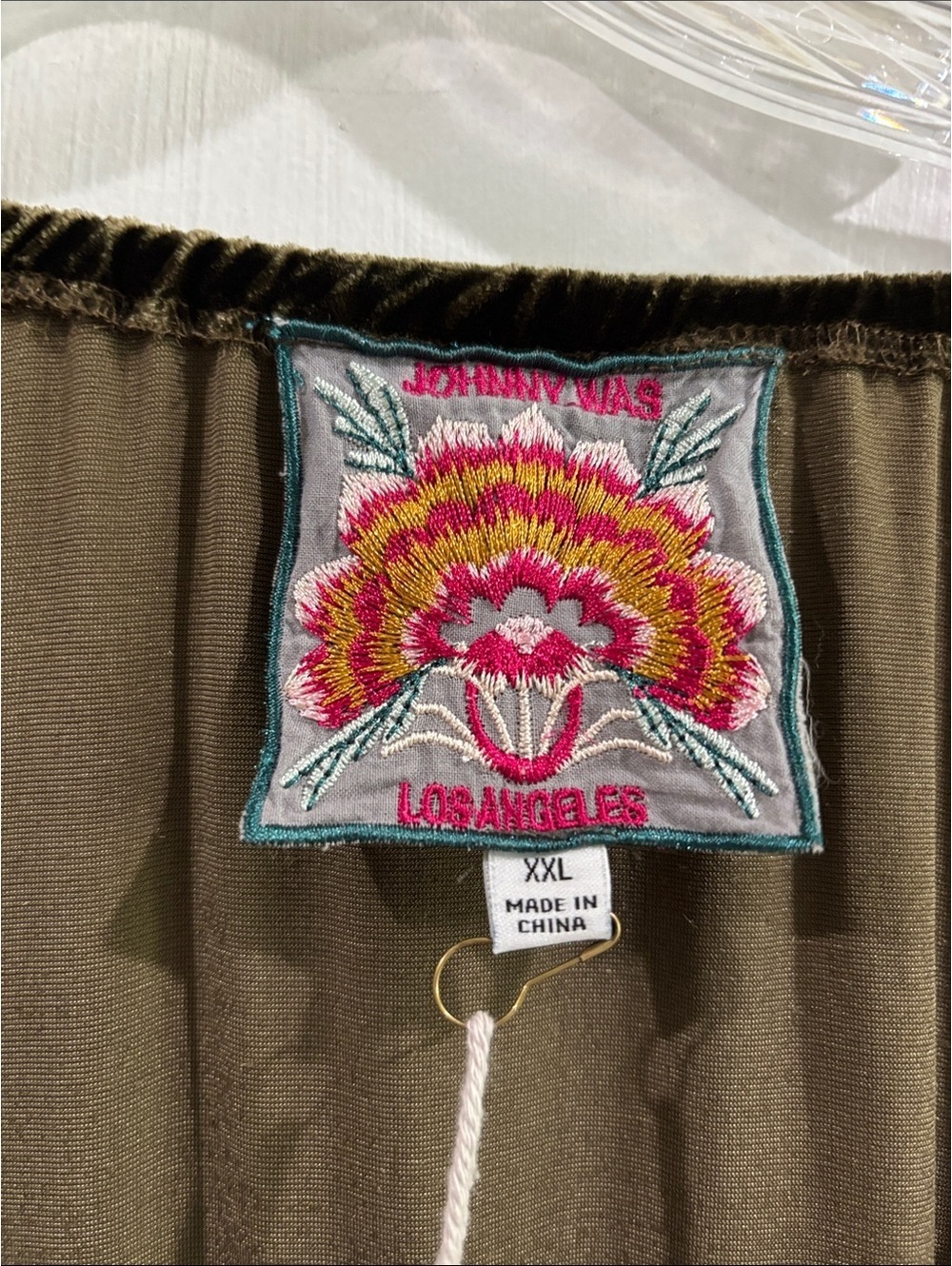 JOHNNY WAS, Olive Green Velvet Tunic Multicolor boho Embroidery Women's XXL - Picture 3 of 9